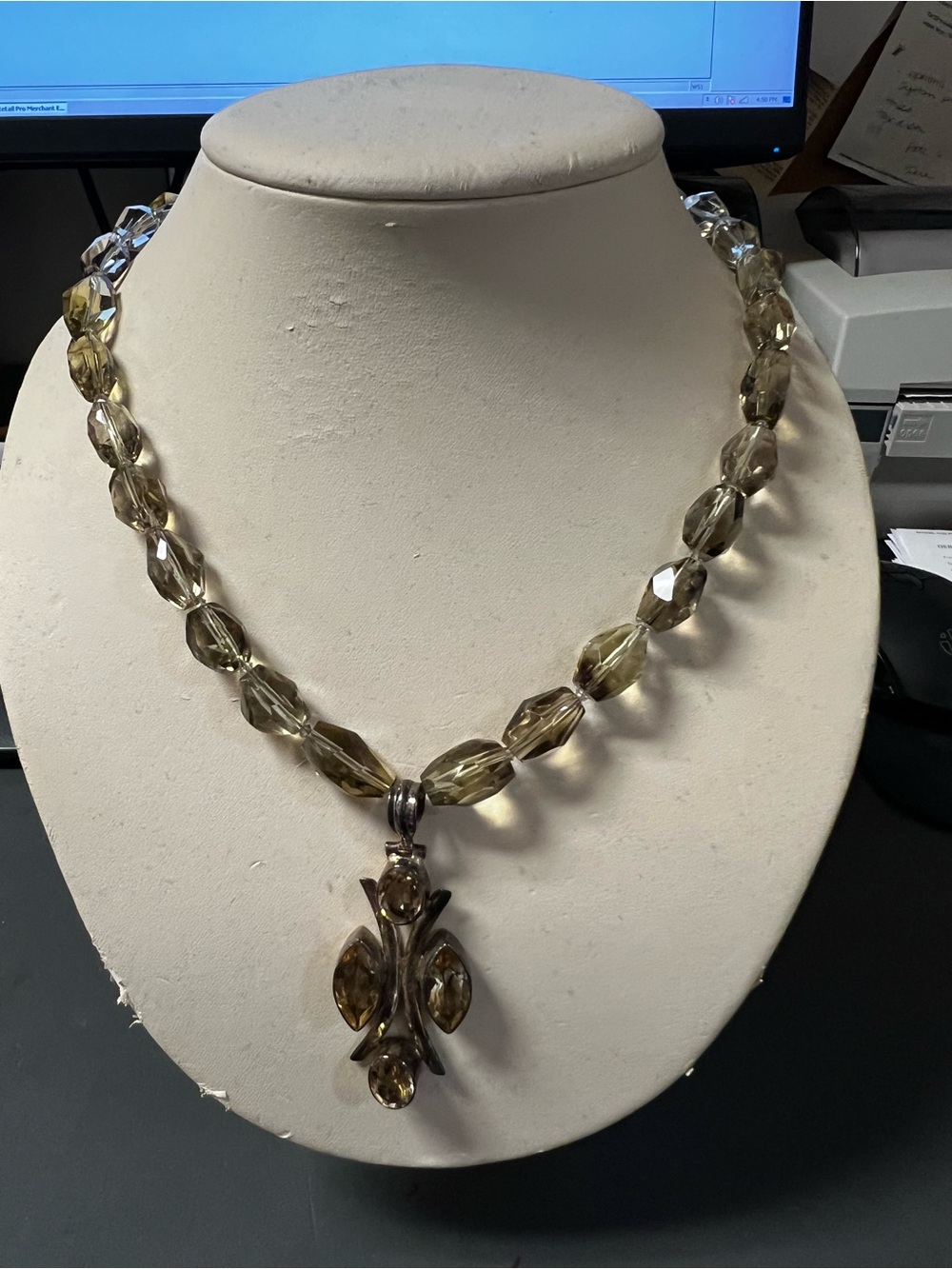 Faceted Smoky Crystal Necklace with Cross-Style Pendant - Women Jewelry